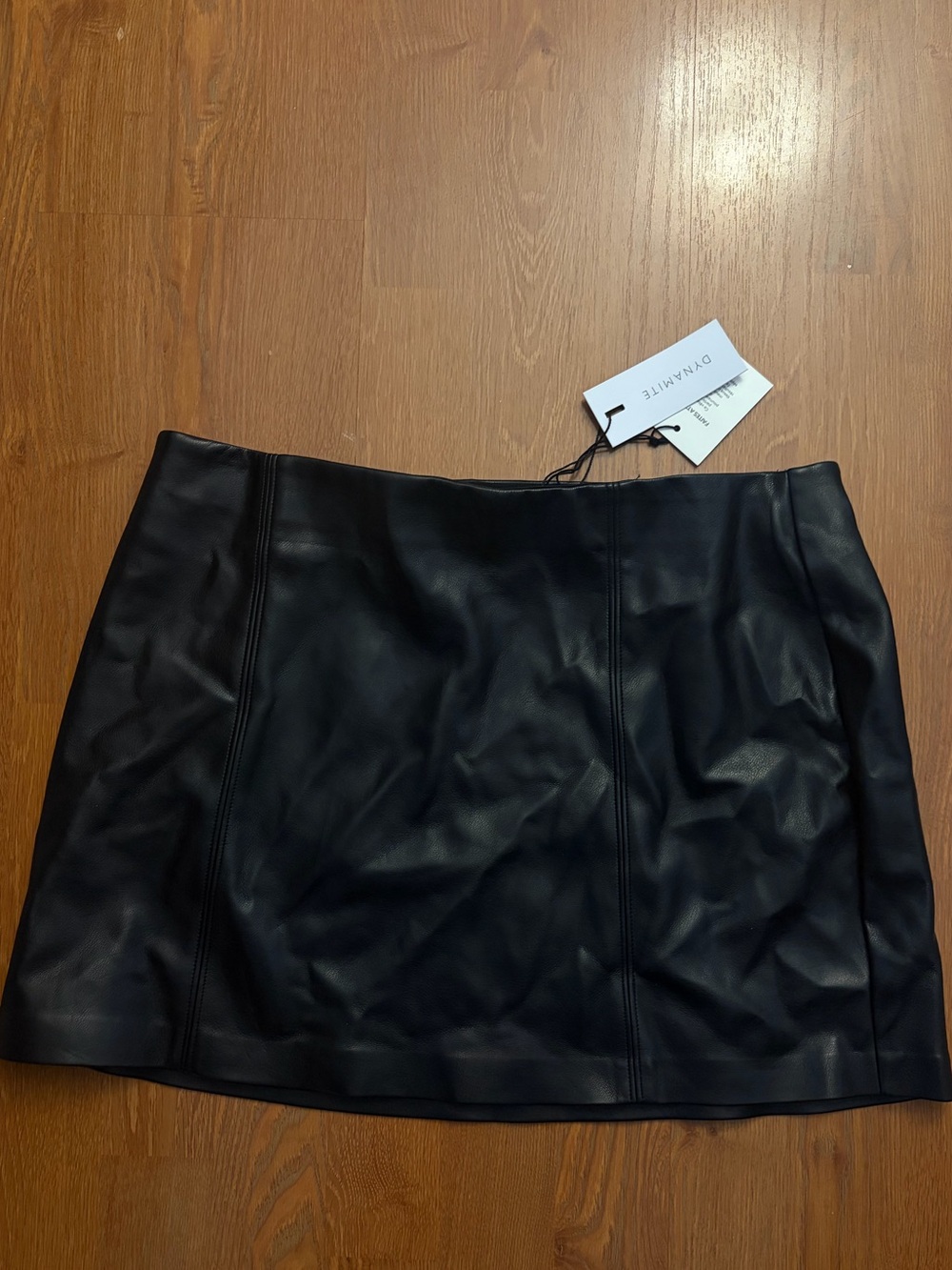 Dynamite Black Faux Leather Mini Skirt - Seam Panel Detail